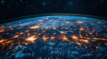 Obraz premium Global Connectivity: Earth's Illuminated Network of Communication