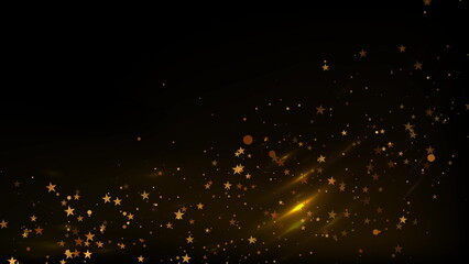 Glowing neon golden stars and particles abstract background