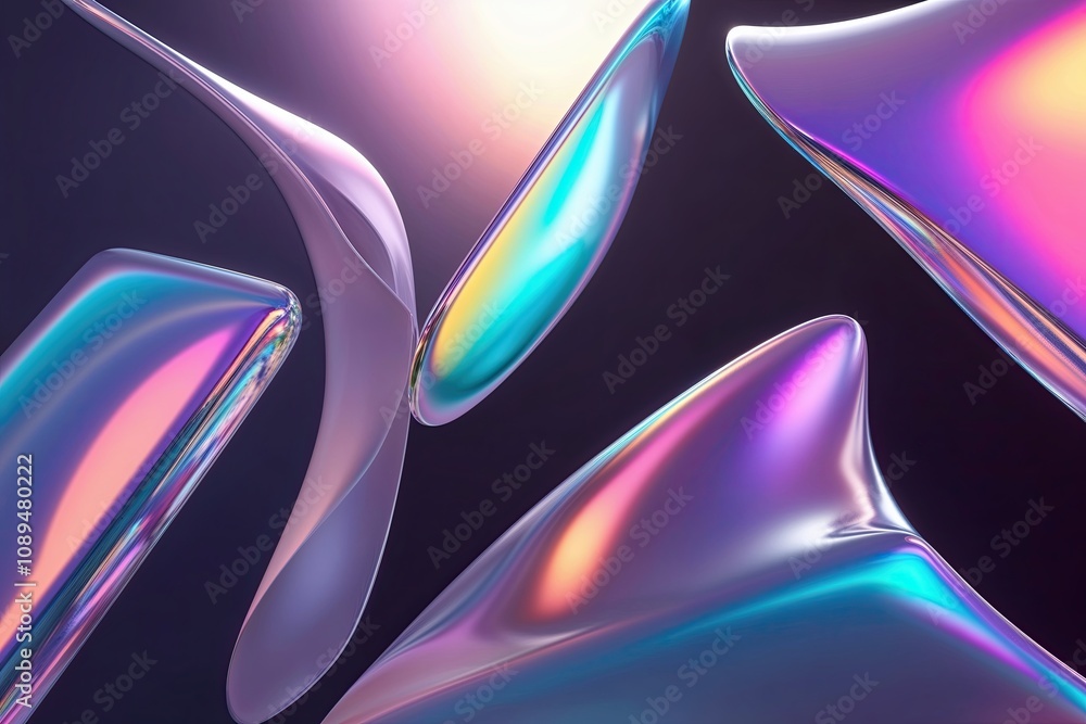 Poster futuristic abstract 3d colorful shape background with refraction and iridescent gradient