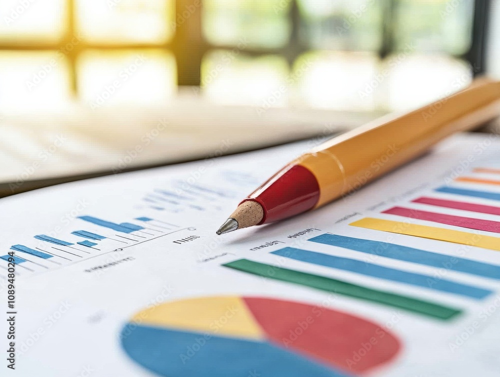 Poster business plan of market execution concept. a colorful chart and graph on a financial report with a y