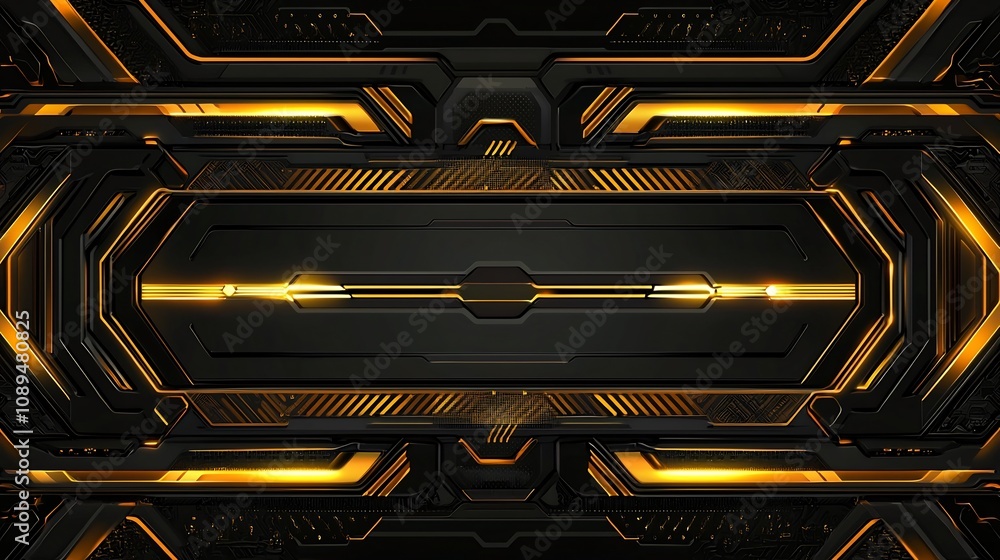 Poster sleek and futuristic digital background featuring a detailed circuit board design with shining golde