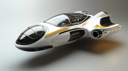 Obraz premium Futuristic Flying Vehicle Design Featuring Sleek Curves and Innovative Technology, Ideal for Science Fiction Illustrations and Creative Concepts