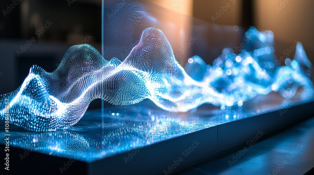 Poster a vibrant, abstract representation of sound waves, showcasing dynamic, glowing patterns in a futuris