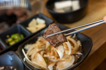 Korean bbq. Grilled beef ribs