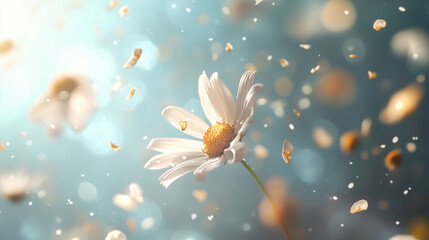 chamomile flowers with pastel bokeh background