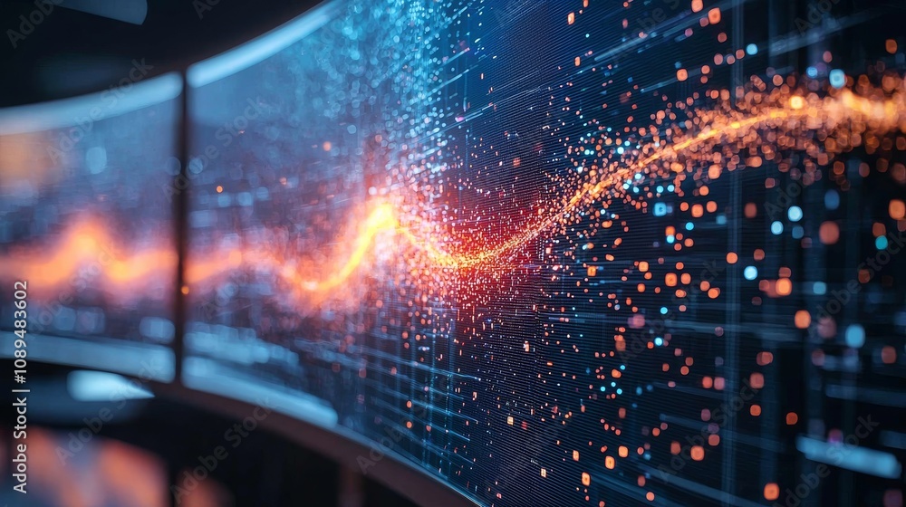 Aufkleber a vibrant digital visualization showcasing flowing data streams with bright particles against a dark