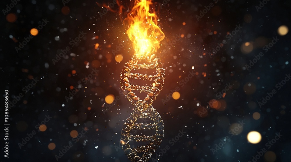 Poster symbolic image depicting a torch with flames forming the dna helix representing the governance of sc