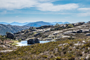 Beautiful lake at top of Penameda hill in national park Peneda Geres in Portugal.