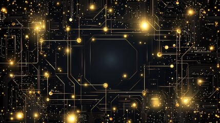 Fototapeta premium This mesmerizing dark and luxurious tech background features vibrant golden circuitry intricate electronic motherboard elements and a captivating futuristic aesthetic The intricate patterns