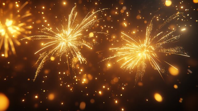 Golden fireworks display lighting up the sky, with a dark background and room for copy beneath them.