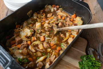 Pork cabbage stew with vegetables fresh and homemade cooked