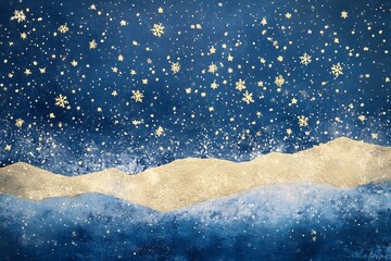 Fototapeta premium Subtle golden snow patterns on a gradient navy-blue canvas