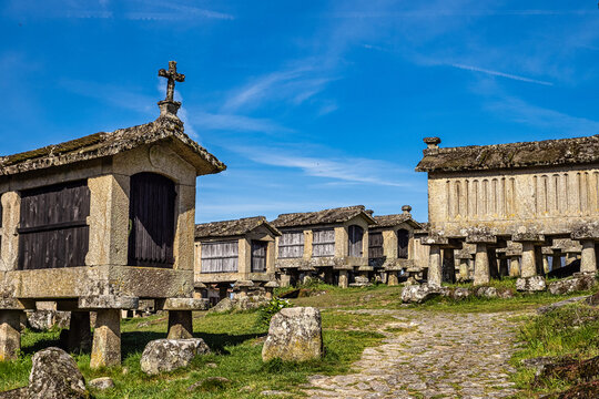 The communitarian granaries, called espigueiros, in the village of Lindoso, Peneda National Park, Northern Portugal