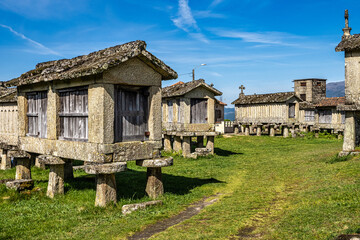 The communitarian granaries, called espigueiros, in the village of Lindoso, Peneda National Park, Northern Portugal