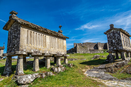 The communitarian granaries, called espigueiros, in the village of Lindoso, Peneda National Park, Northern Portugal
