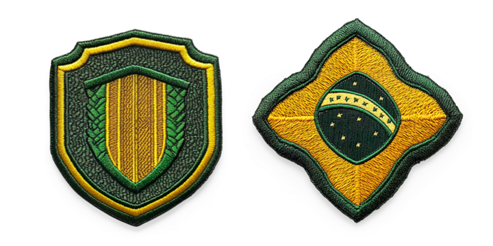 Hexagonal Embroidered Patch with Yellow Diamond on a Transparent Background