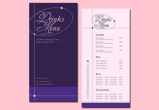Purple Geometric Minimal Drinks Menu