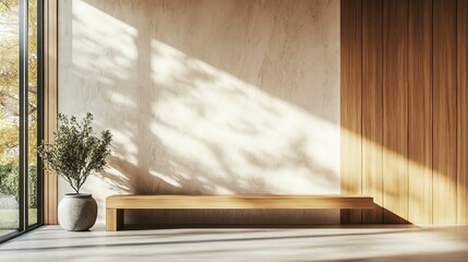 Modern Wooden Bench in a Minimalist Interior Design
