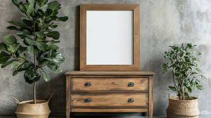 Rustic Wooden Chest with Plants and Frame