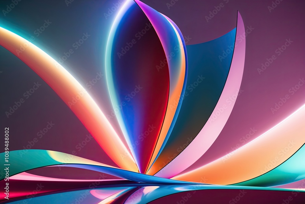 Poster abstract colorful three-dimensional shapes with light refraction and gradient effects