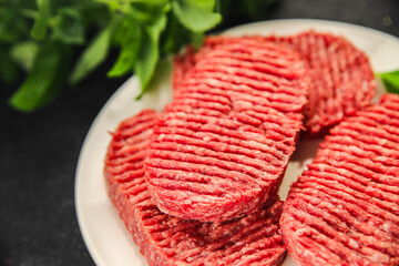 Raw cutlet fresh ground meat beef burger, pork, chicken, turkey second course dish fresh delicious...