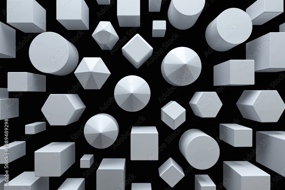 Poster abstract geometric blocks in a black background � 3d render of modern technology shapes