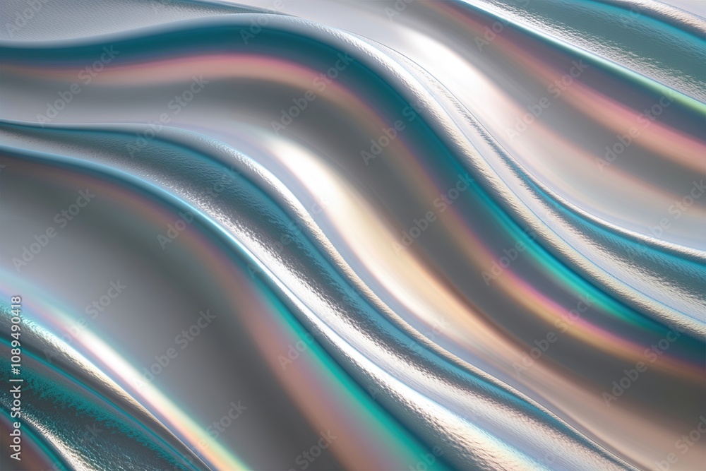 Poster fluid iridescent waves with delicate subtle hue groundwork and 3d modeling
