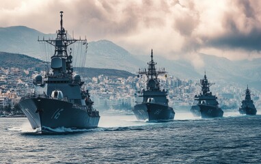 Majestic Naval Formation at Sea Celebrating Armed Forces Day in Greece, Veterans Day & Independence Day - Strength, Security, and Unity