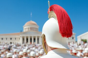 Traditional Greek Evzone Soldiers in Historical Uniforms Celebrating Armed Forces Day, Independence Day, and Ohi Day