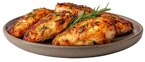 Grilled chicken breast served on a plate. transparent background