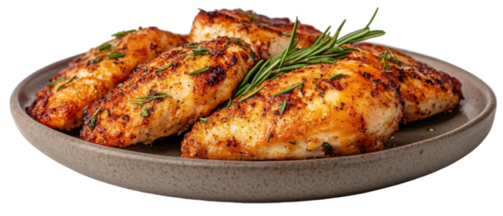 Grilled chicken breast served on a plate. transparent background