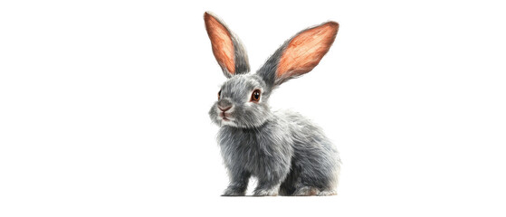 Obraz premium Adorable gray rabbit with large ears. transparent background
