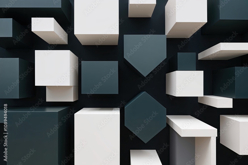 Poster abstract geometric blocks in three-dimensional dark background design