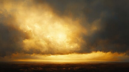 Fototapeta premium Majestic Sunset Over Serene Landscape with Dramatic Clouds and Golden Hues Illuminating the Horizon in a Captivating Natural Scene