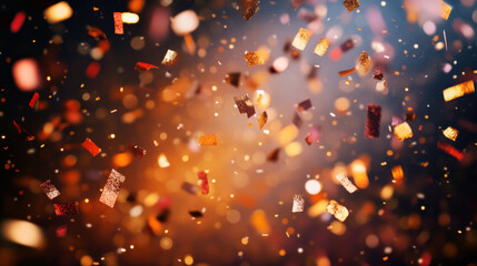 Festive confetti explosion in warm tones celebrating joy and excitement