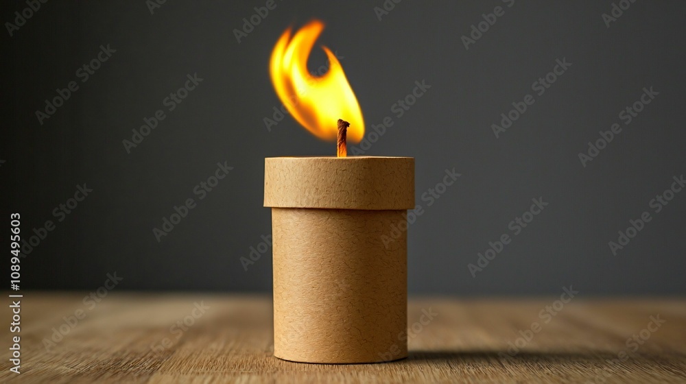 Aufkleber Craftsmanship and creativity in paper art. A simple, cylindrical container burns with a flame on top, creating a warm and inviting atmosphere against a dark background.