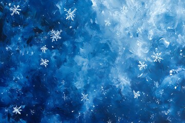 Obraz premium Abstract icy texture in shades of blue with white glowing snowflakes