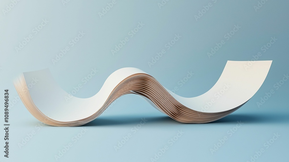 Poster craftsmanship and creativity in paper art. a wavy stack of paper rests against a soft blue backgroun