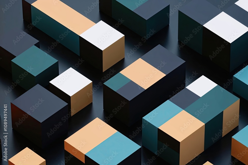 Aufkleber three dimensional abstract geometric blocks on dark background design