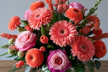 Stunning Modern Floral Bouquet in Bright Coral and Pink Colors
