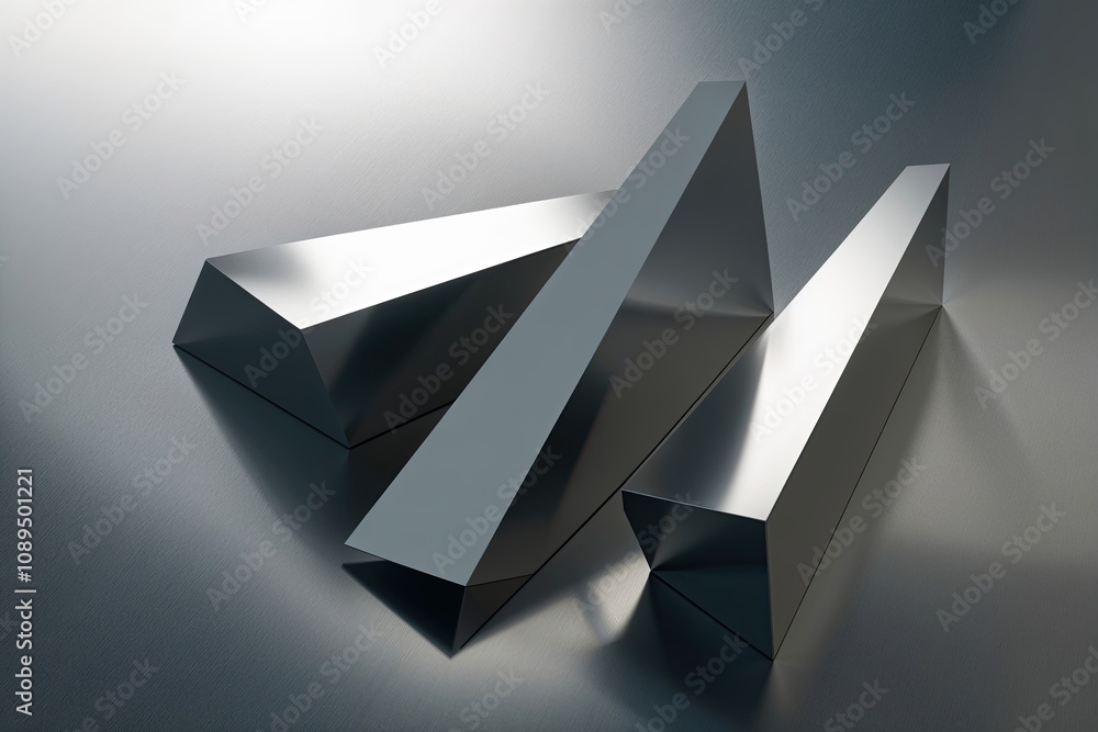 Poster three dimensional abstract angular art on metallic surfaces visualization