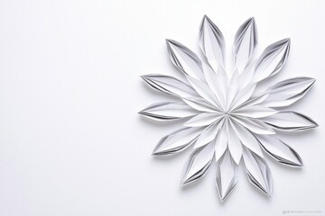 Christmas origami, A delicate, symmetrical snowflake design made from paper, set against a minimalist white background.