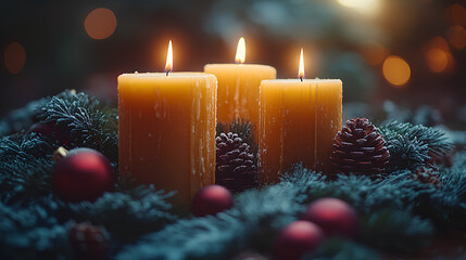 Open Hymn Book with Candles and Holly, Evoking a Serene Christmas Choir Ambiance