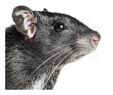 PNG Close-up of a black and white pet rat in profile