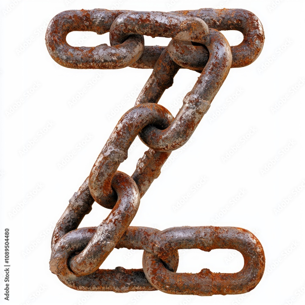Aufkleber letter z creatively shaped using series rough linked chains highlighting its rugged texture crisp wh
