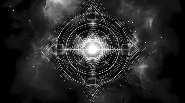 Black and white transmutation circle symbol, abstract magic circle illustration. Mystic Alchemy Symbols. Illustration