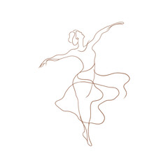 Vector line woman dancing silhouette gentle. Line art illustration. One continuous line beautiful woman. Esthetic beauty. Save the date. Great for any designs, textile, art, walls, package