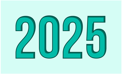 Happy New Year 2025 Design Element Green Cyan Realistic Creative Abstract Vector Illustration