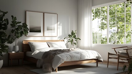 Fototapeta premium Elegant and Cozy Modern Bedroom Interior Design with Stylish Decor, mockup, poster and Background