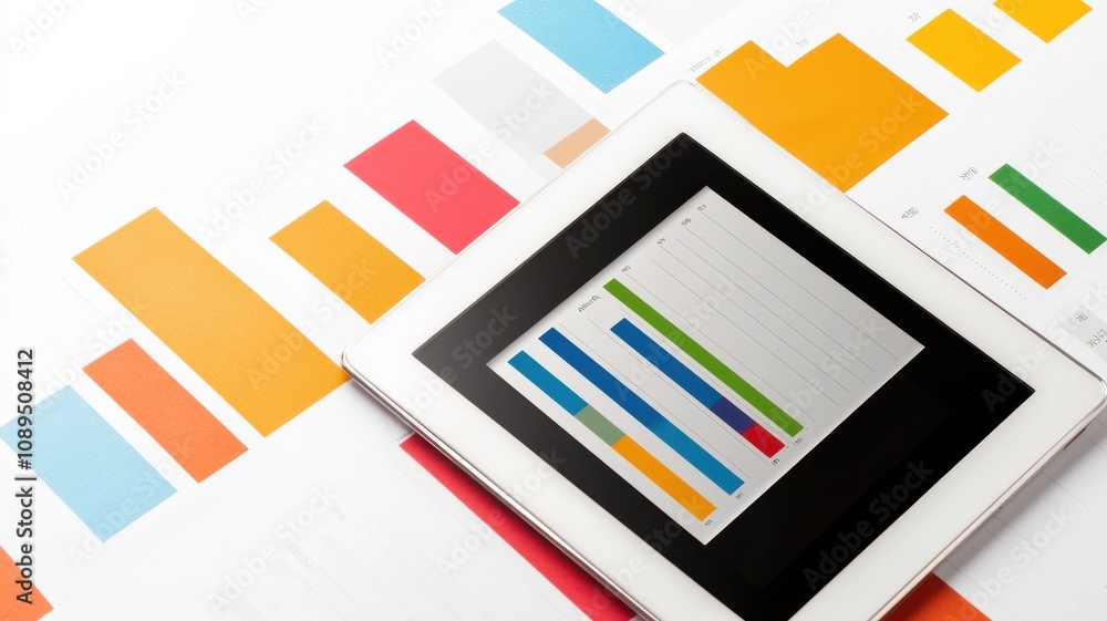 Poster business plan of market execution concept. a modern presentation of colorful bar charts and graphs d